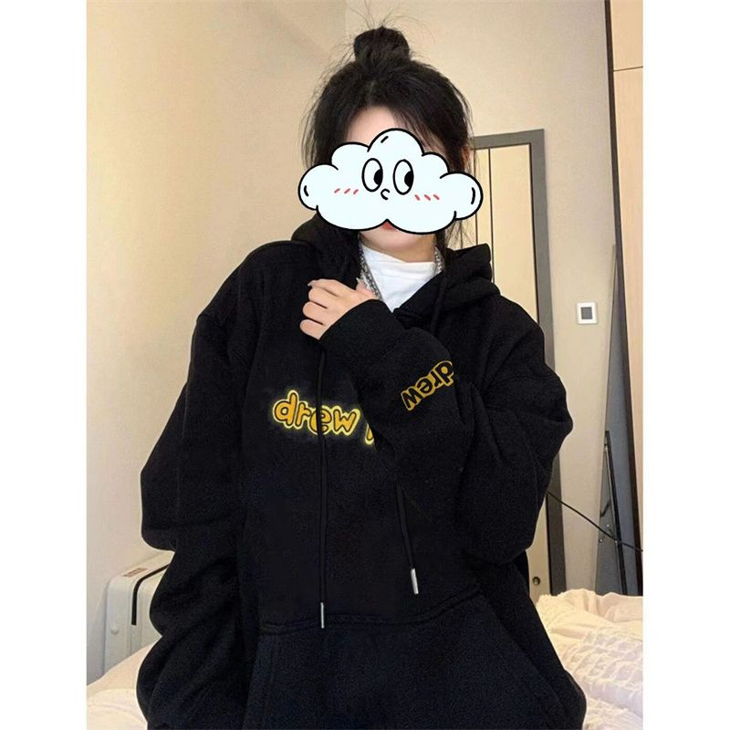 Shimaohua cotton thin coated milk silk/thick coated silver fox velvet printed black hooded sweatshirt