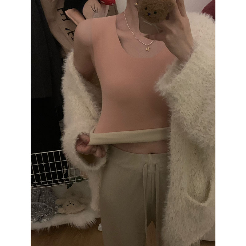 實拍 秋冬德絨無痕保暖背心女內搭打底衫修身顯瘦上衣