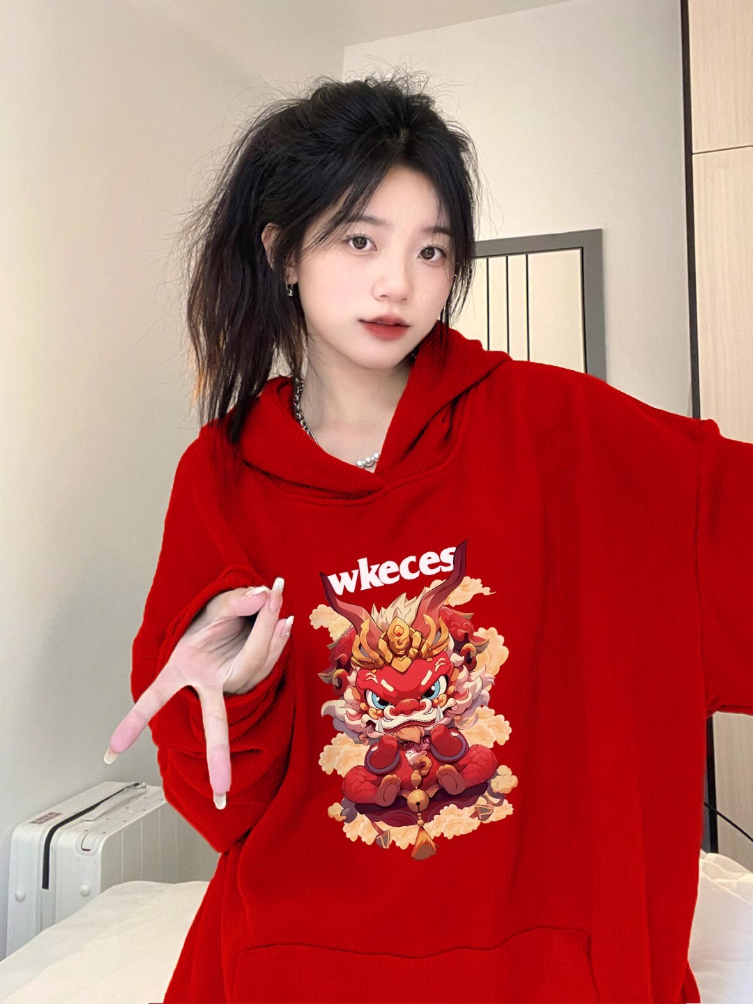 CVC棉麵食毛華棉複合/牛奶絲300克銀狐絨400克前 印花連帽衛衣女