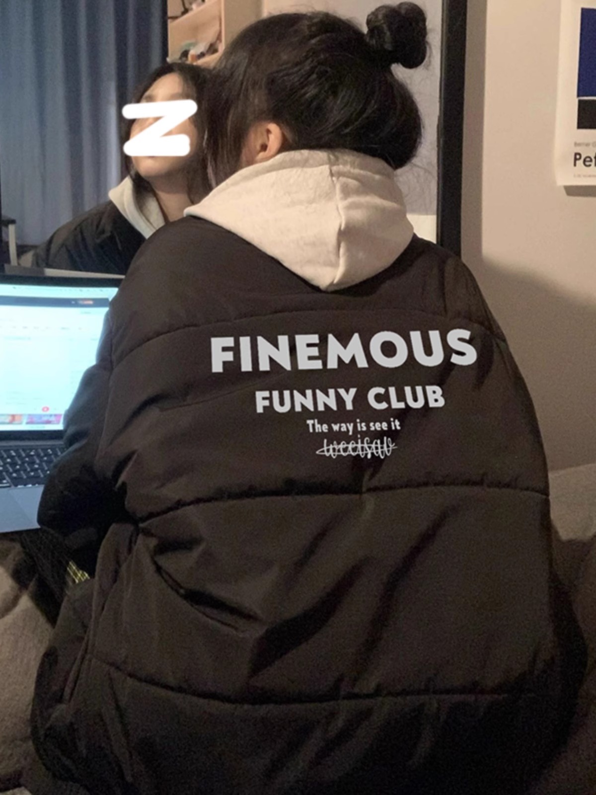 高品質手塞棉加厚冬季新款棉服寬鬆印花棉衣麵包服女