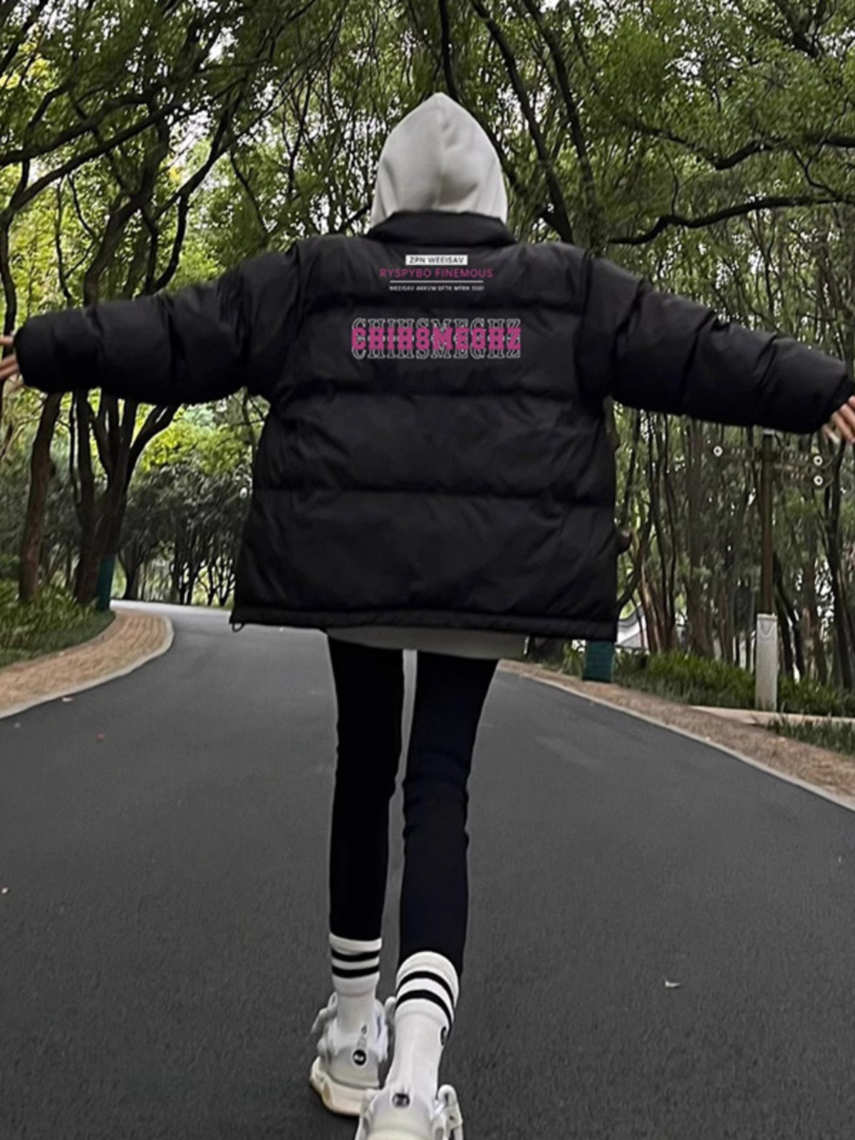 高品質手塞棉加厚冬季新款棉服寬鬆印花棉衣麵包服女