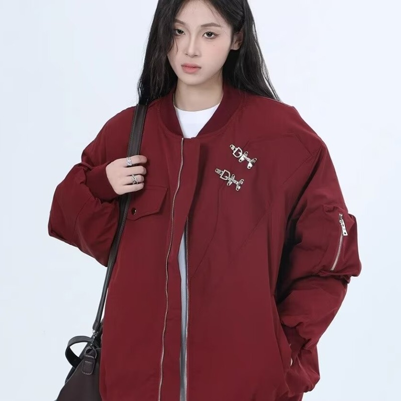 美式復古飛行員夾克外套男女潮流冬季寬鬆夾棉百搭工裝棒球服潮酷