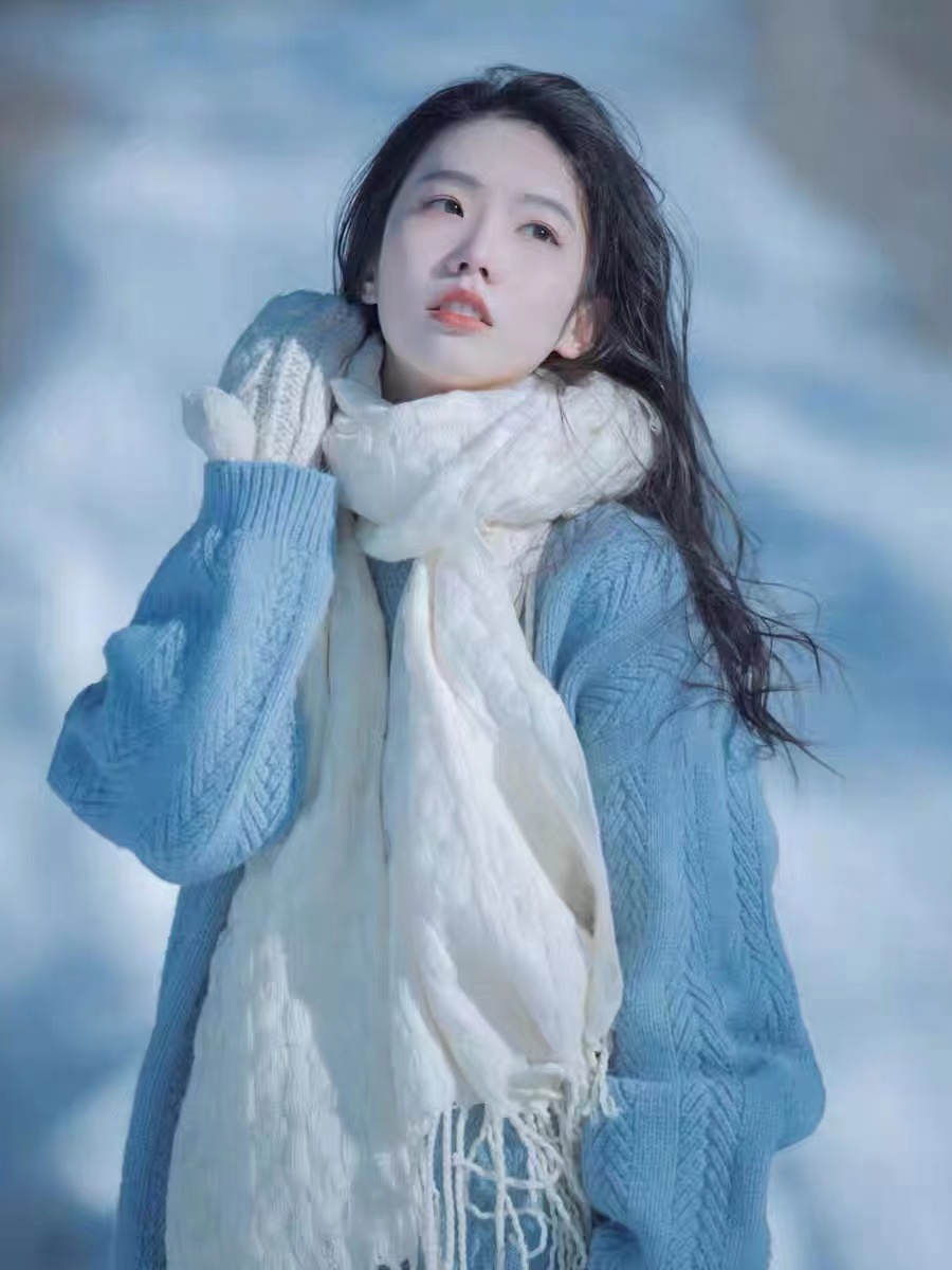 新款溫柔風軟糯糯藝術生奶系fufu的藍色毛衣女裝早秋冬季穿搭