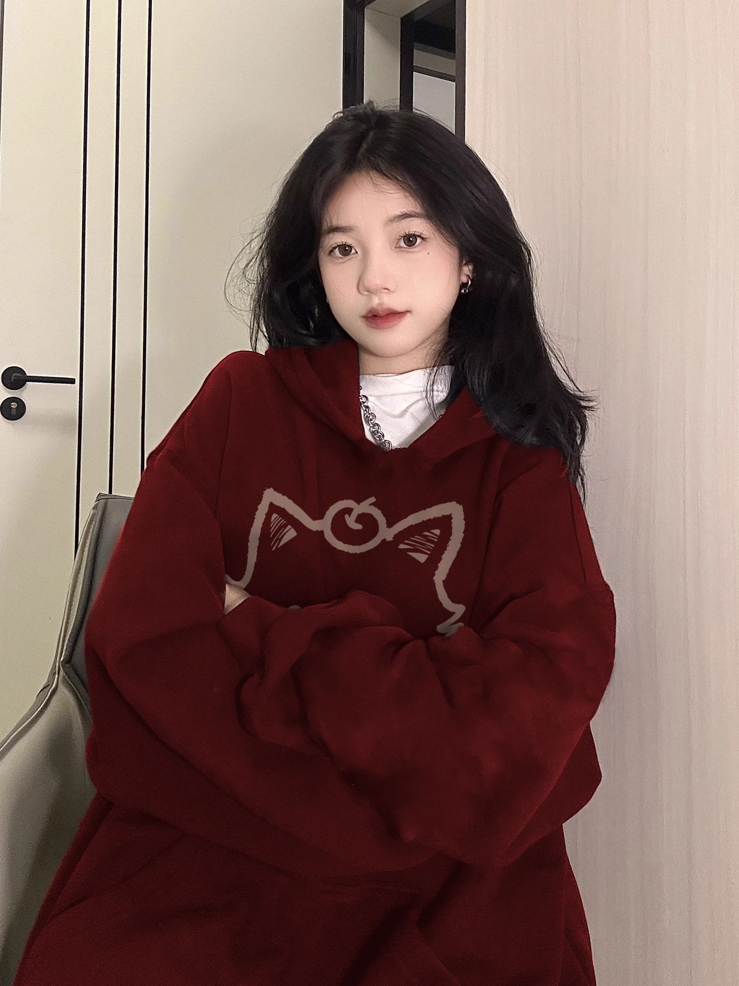 CVC cotton pasta wool Chinese cotton composite/milk silk 300g silver fox velvet 400g front printed hooded sweatshirt for women