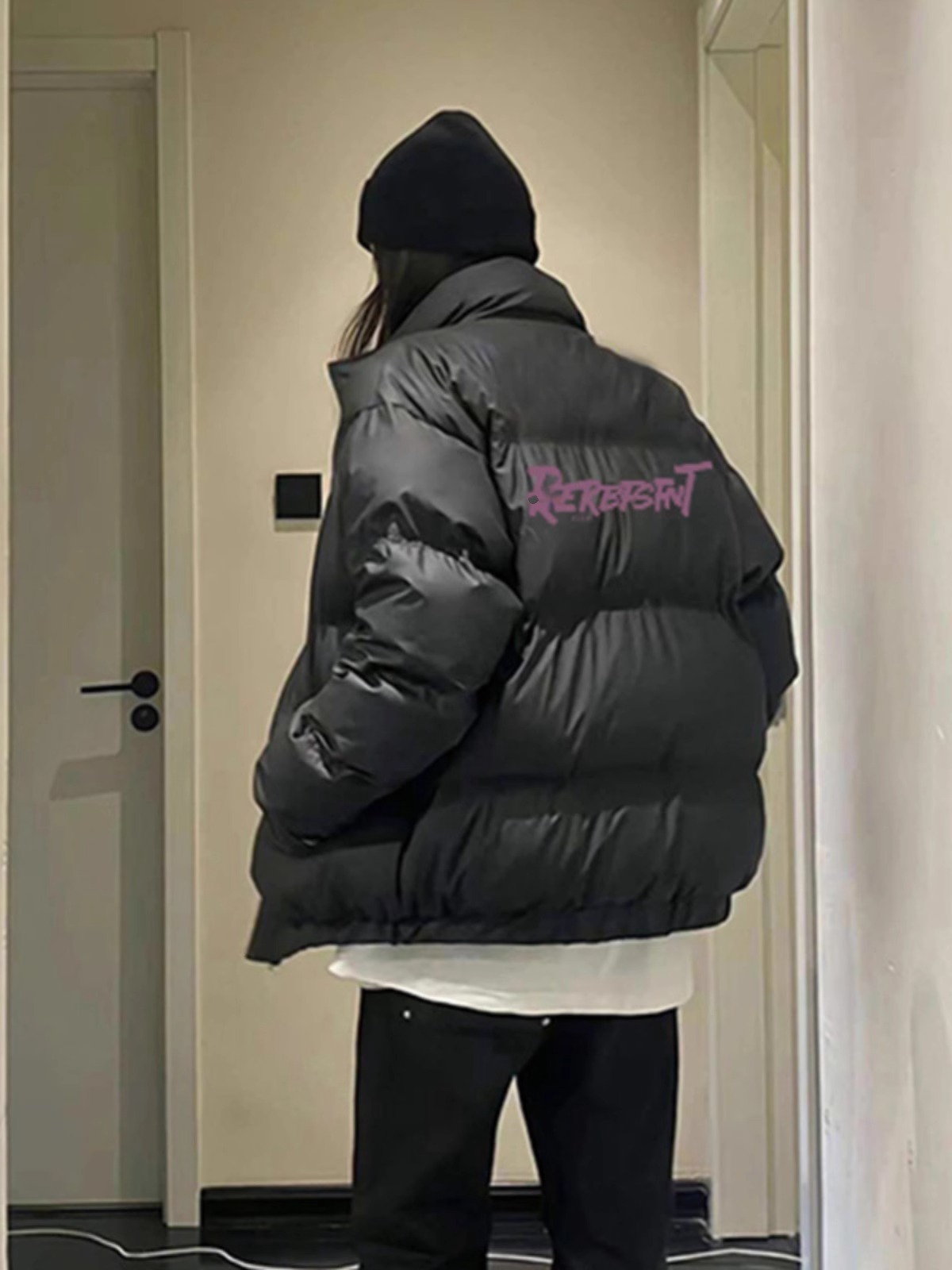 高品質手塞棉加厚冬季新款棉服寬鬆印花棉衣麵包服女