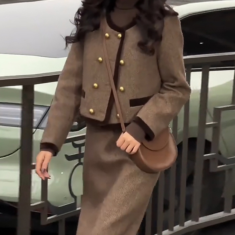 小香名媛風連衣裙子女2023新款秋冬季小個子長裙高級感穿搭套裝裙
