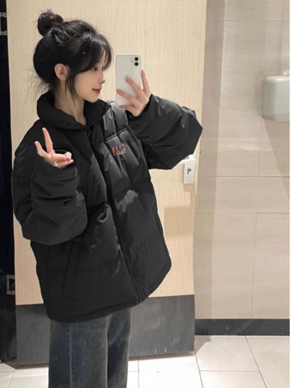 高品質手塞棉加厚冬季新款棉服寬鬆印花棉衣麵包服女