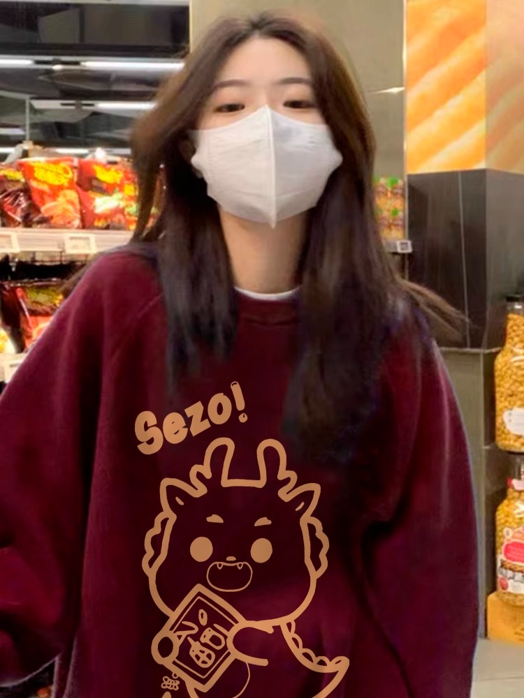 CVC棉麵食毛華棉複合/牛奶絲300克銀狐絨400克前 印花圓領衛衣女
