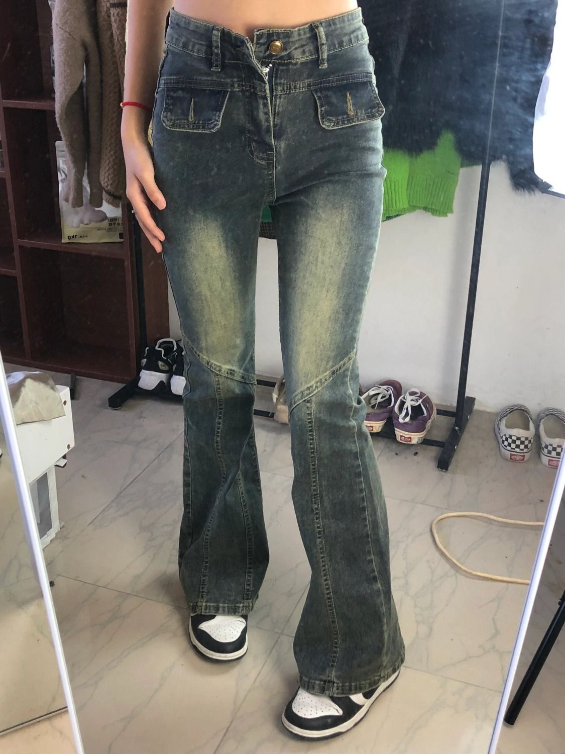 高腰闊腿牛仔褲女寬鬆直筒春秋新款復古顯瘦垂感拖地微喇褲