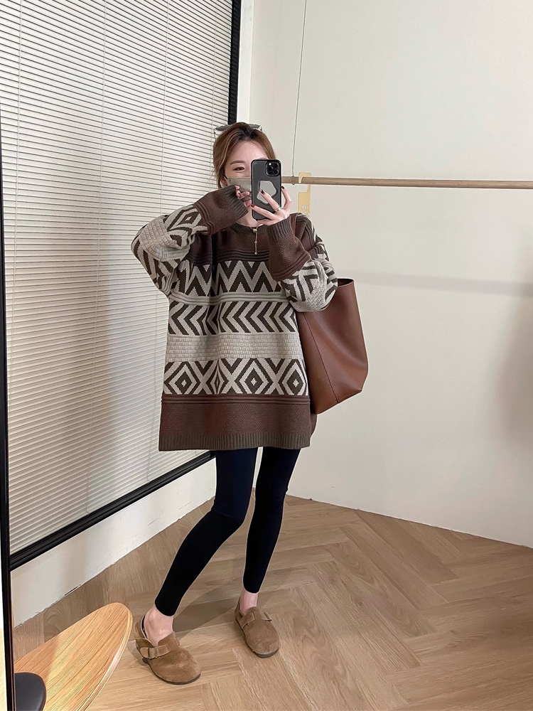 KLFV 慵懶風寬鬆針織衫上衣女秋冬新款韓版設計感中長款套頭毛衣