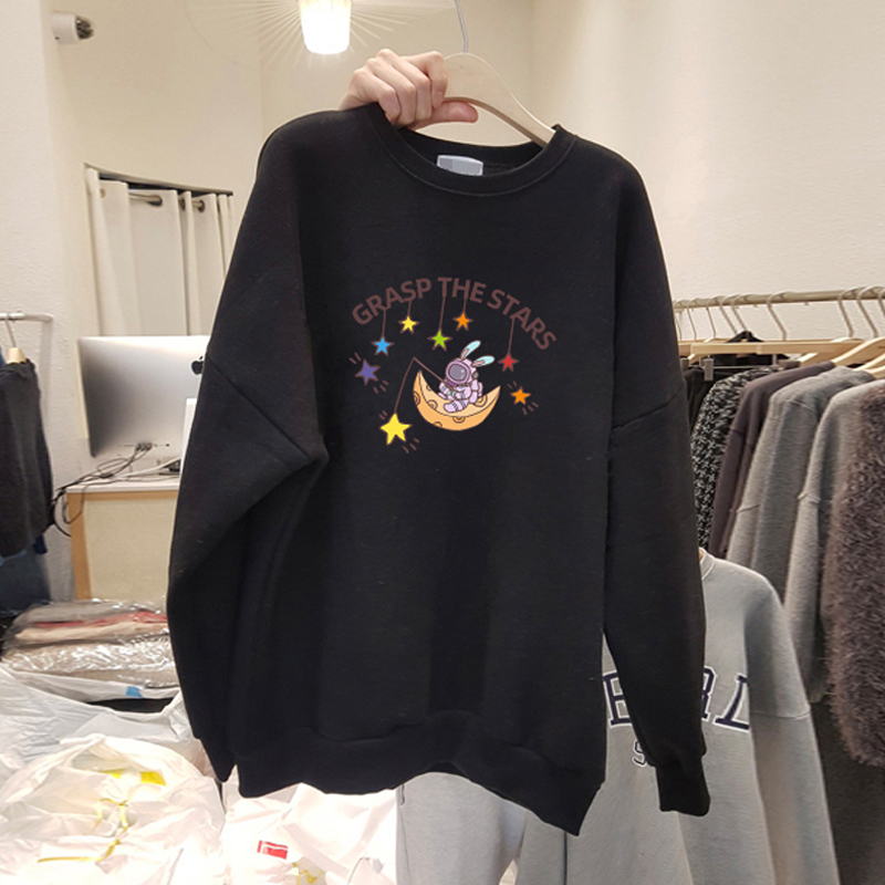 Official photo Chinese cotton composite thin 310g/plus velvet 410g autumn and winter sweatshirt for women with printed loose large size