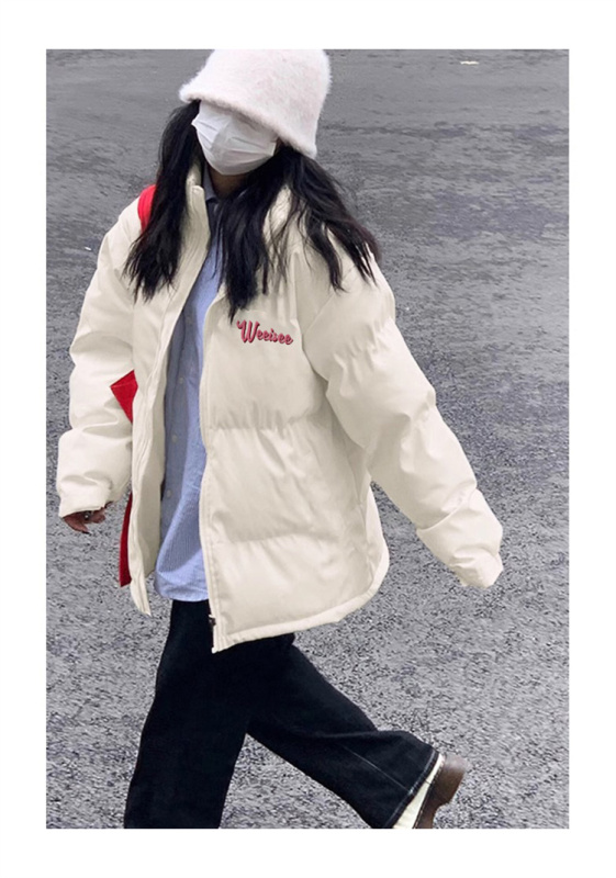 高品質手塞棉加厚冬季新款棉服寬鬆印花棉衣麵包服女