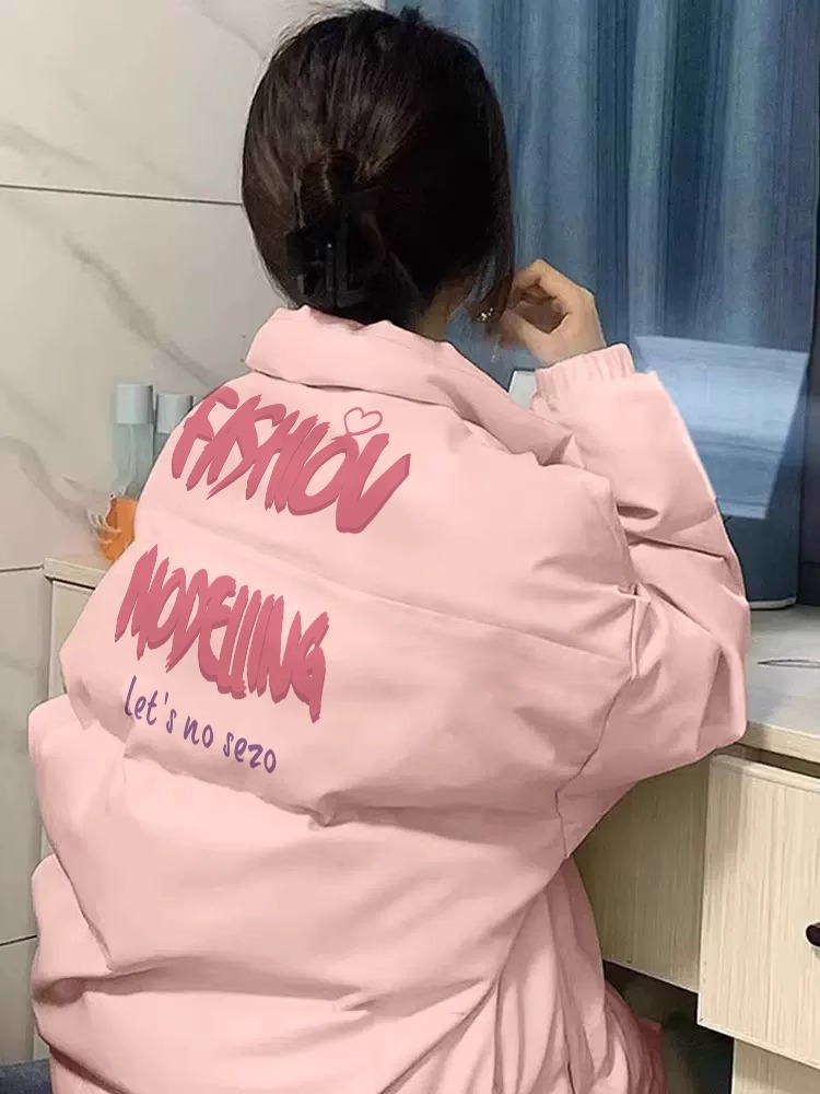 高品質手塞棉加厚冬季新款棉服寬鬆印花棉衣麵包服女