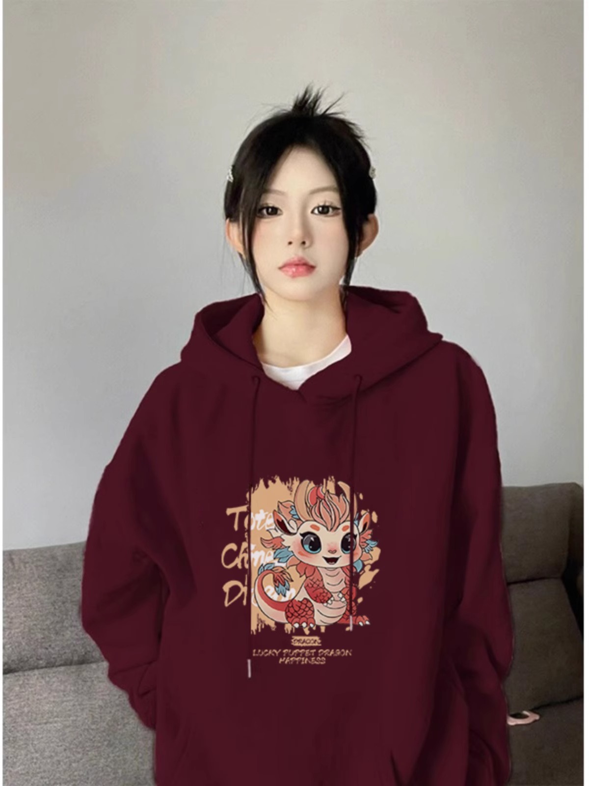 CVC棉麵食毛華棉複合/牛奶絲300克銀狐絨400克前 印花連帽衛衣女