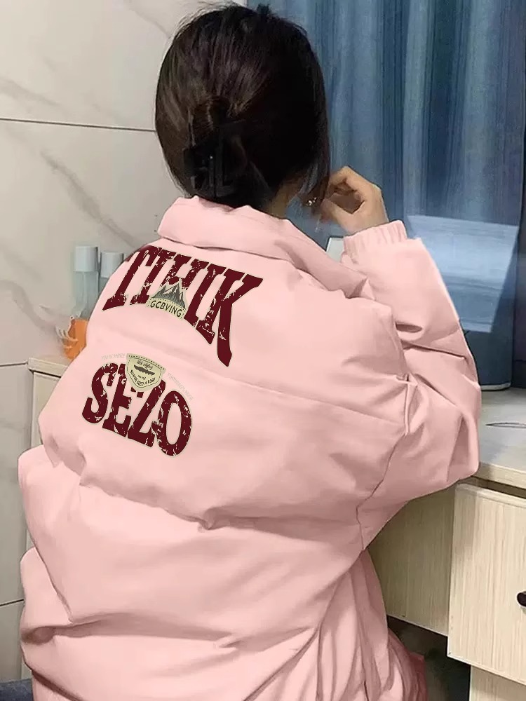 高品質手塞棉加厚冬季新款棉服寬鬆印花棉衣麵包服女