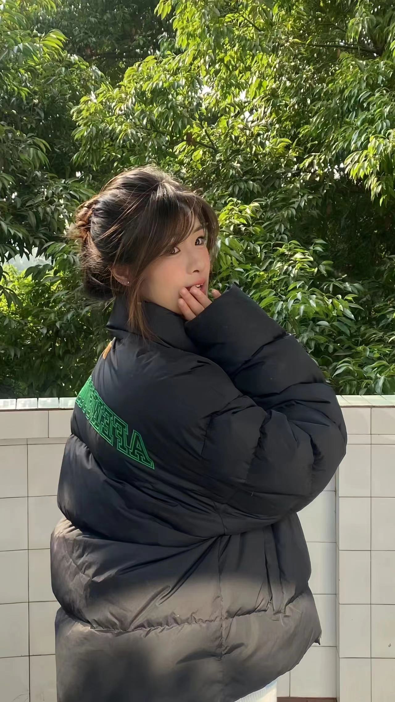 手塞棉棉服冬季新款寬鬆加厚棉衣麵包服印花外套女