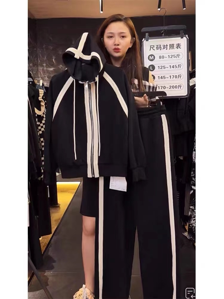 歐貨潮牌休閒衛衣套裝女2023秋時尚寬鬆連帽衛衣+長褲女兩件套