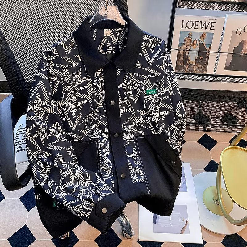 2023 Autumn New Casual Lapel Ethnic Style Floral Splicing Jacket Versatile National Trend Workwear Jacket for Women