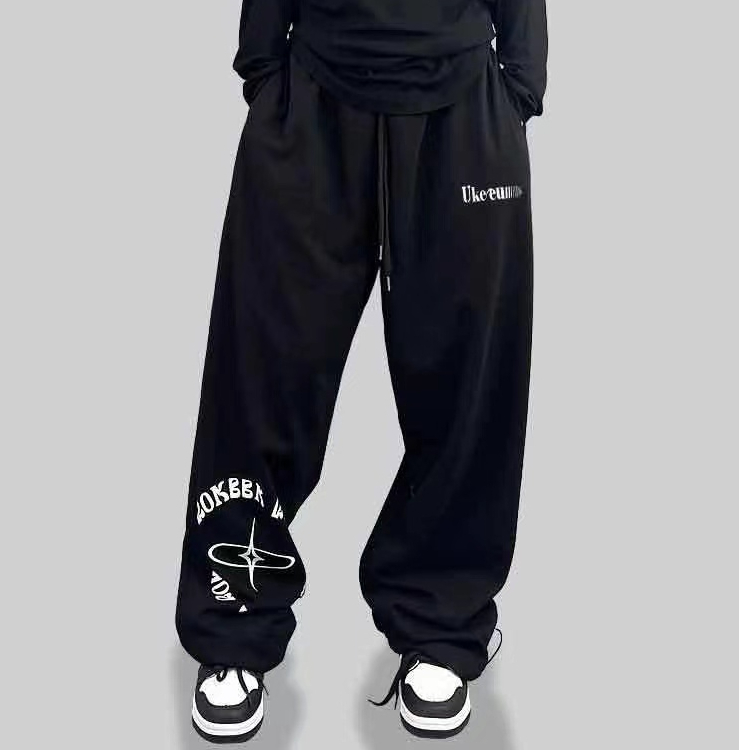 美式抽繩街復古hiphop運動爵士舞寬鬆高腰印花休閒褲子女潮