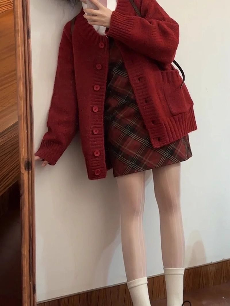 211#小個子洋氣聖誕新年紅保暖針織毛衣外套