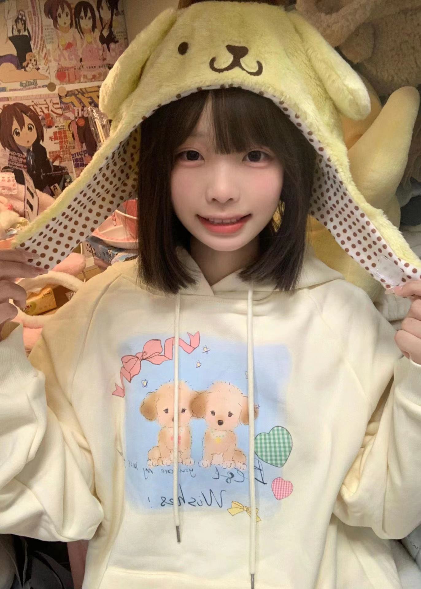 CVC棉麵食毛華棉複合/牛奶絲300克銀狐絨400克前 印花連帽衛衣女