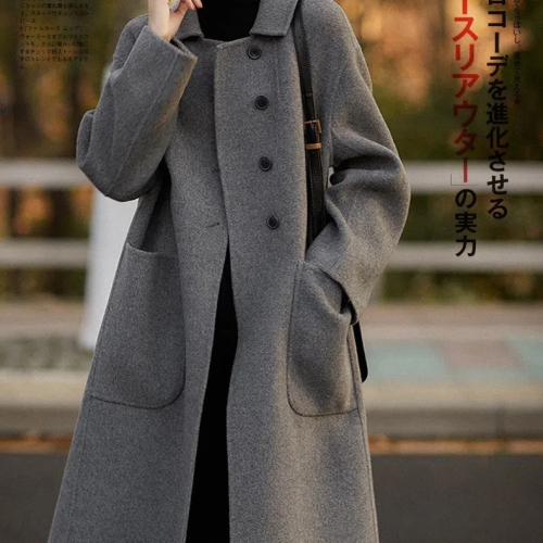 韩版大码女装羊毛大衣女中长款2023秋冬宽松高端双面绒毛呢外套女