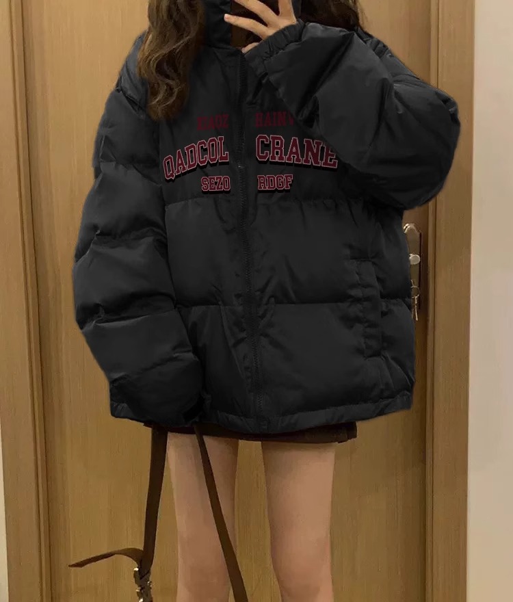 高品質手塞棉加厚冬季新款棉服寬鬆印花棉衣麵包服女