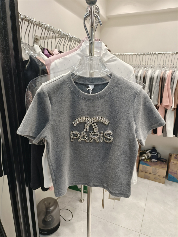 春季加厚磨毛修身短款AA高腰顯瘦短袖T恤女打底衫辣妹上衣內搭ins