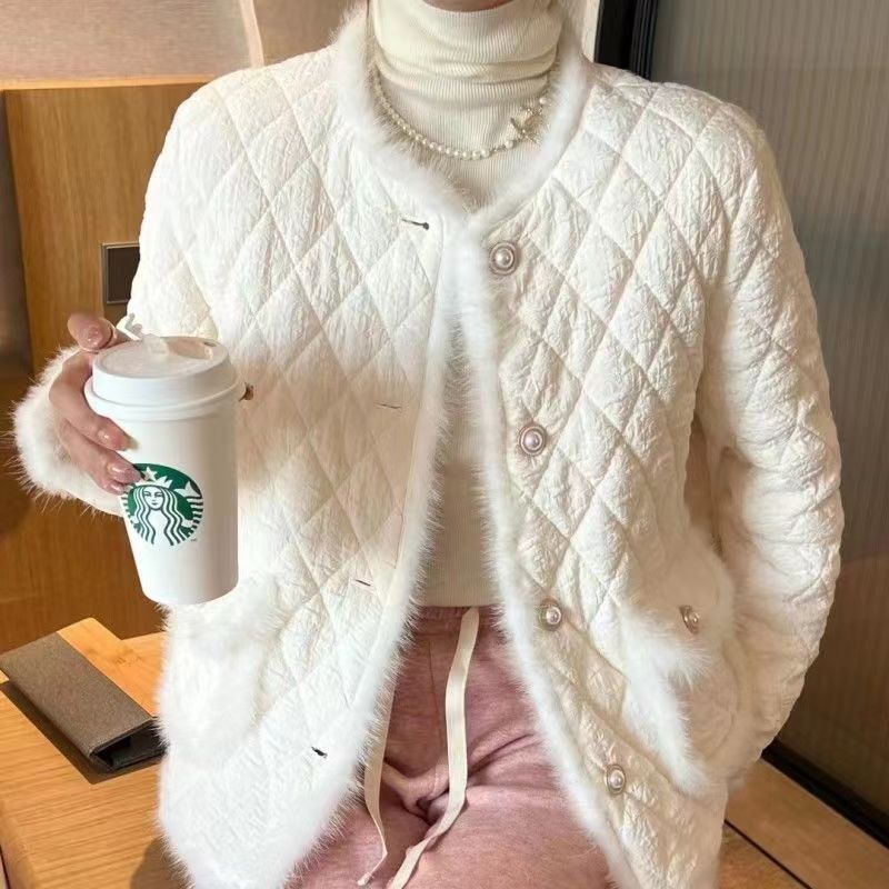 網紅小香風棉服女2023年冬季新款輕奢時尚菱格夾棉加厚外套