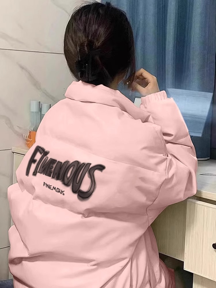 高品質手塞棉加厚冬季新款棉服寬鬆印花棉衣麵包服女