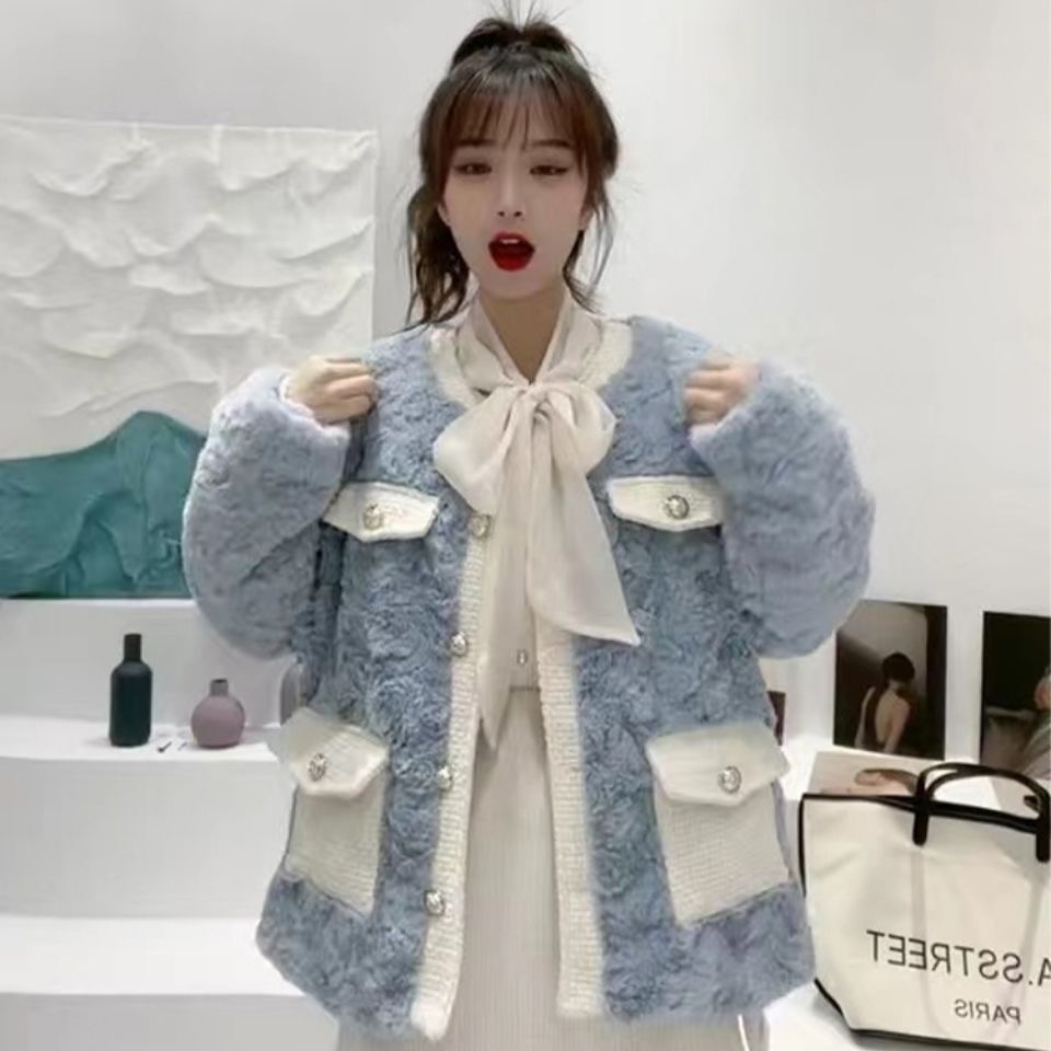 秋冬季新款小香風皮毛一體外套女加厚高級感小個子加棉羊羔毛上衣