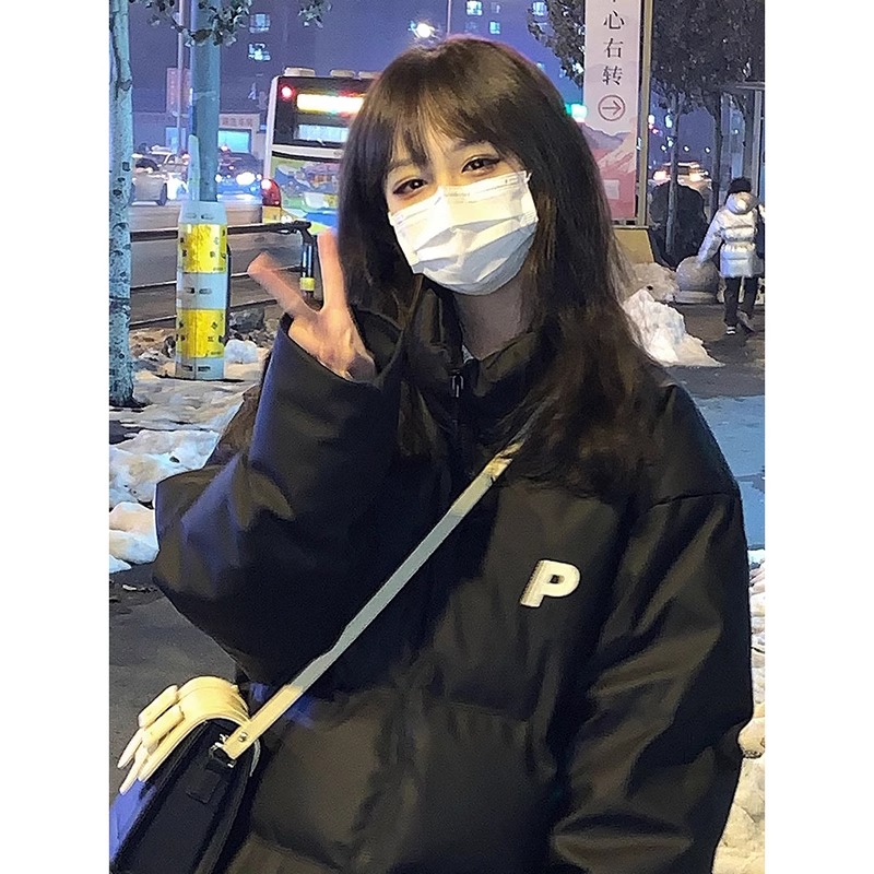 手塞棉棉服冬季新款寬鬆加厚棉衣麵包服印花外套女