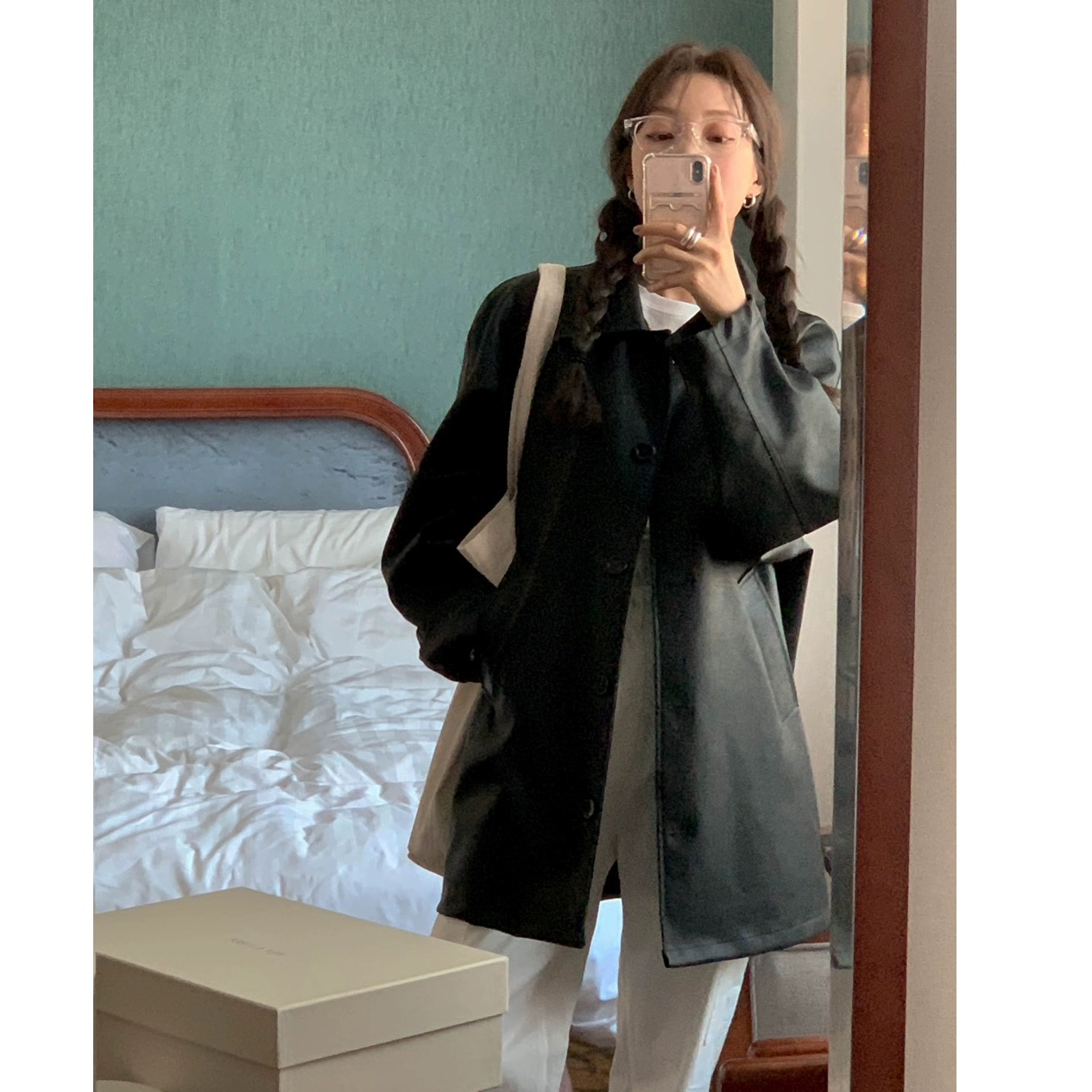 Korean style black imitation leather jacket for women 2023 spring and autumn new Hong Kong style casual pu leather jacket mid-length top