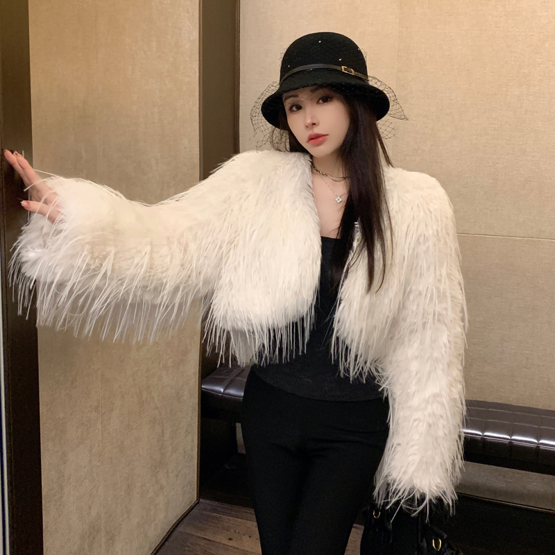 Real shot of winter high-end temperament socialite Xiaoxiang style coat fur plush top eco-friendly tassel plush top