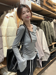 Photographed~ Early Spring New Slimming and Body-Concealing Pure Desire Style Long-Sleeve T-Shirt