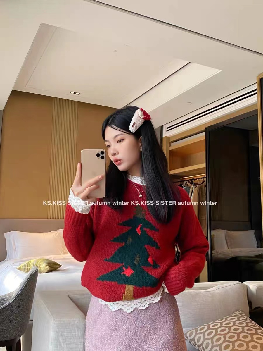 高級感超好看奶fufu今年流行歐貨漂亮聖誕樹毛衣女裝秋冬