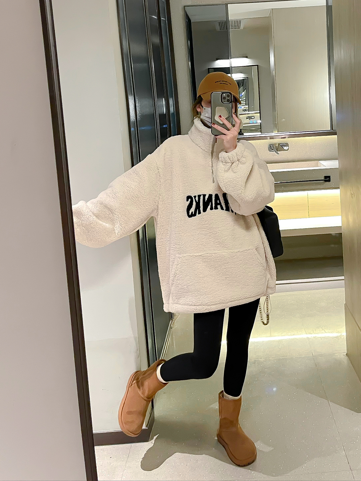 優質羊羔毛複合嬰兒絨衛衣女冬韓版立領加絨時尚慵懶風寬鬆上衣
