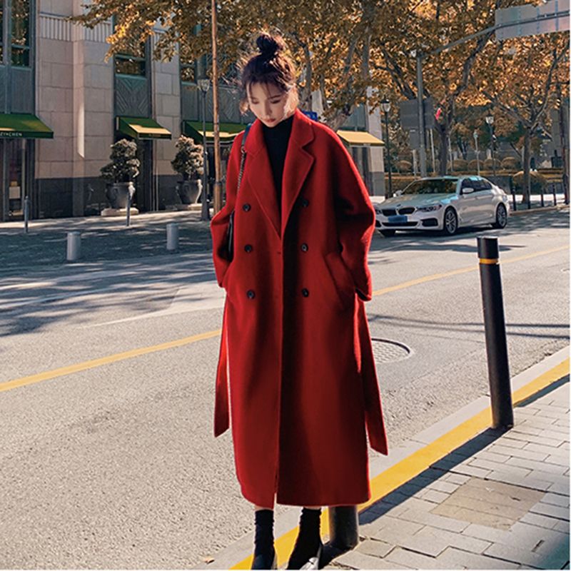 2023 popular autumn and winter mid-length over-the-knee double-sided fleece coat for women high-end simple petite woolen coat
