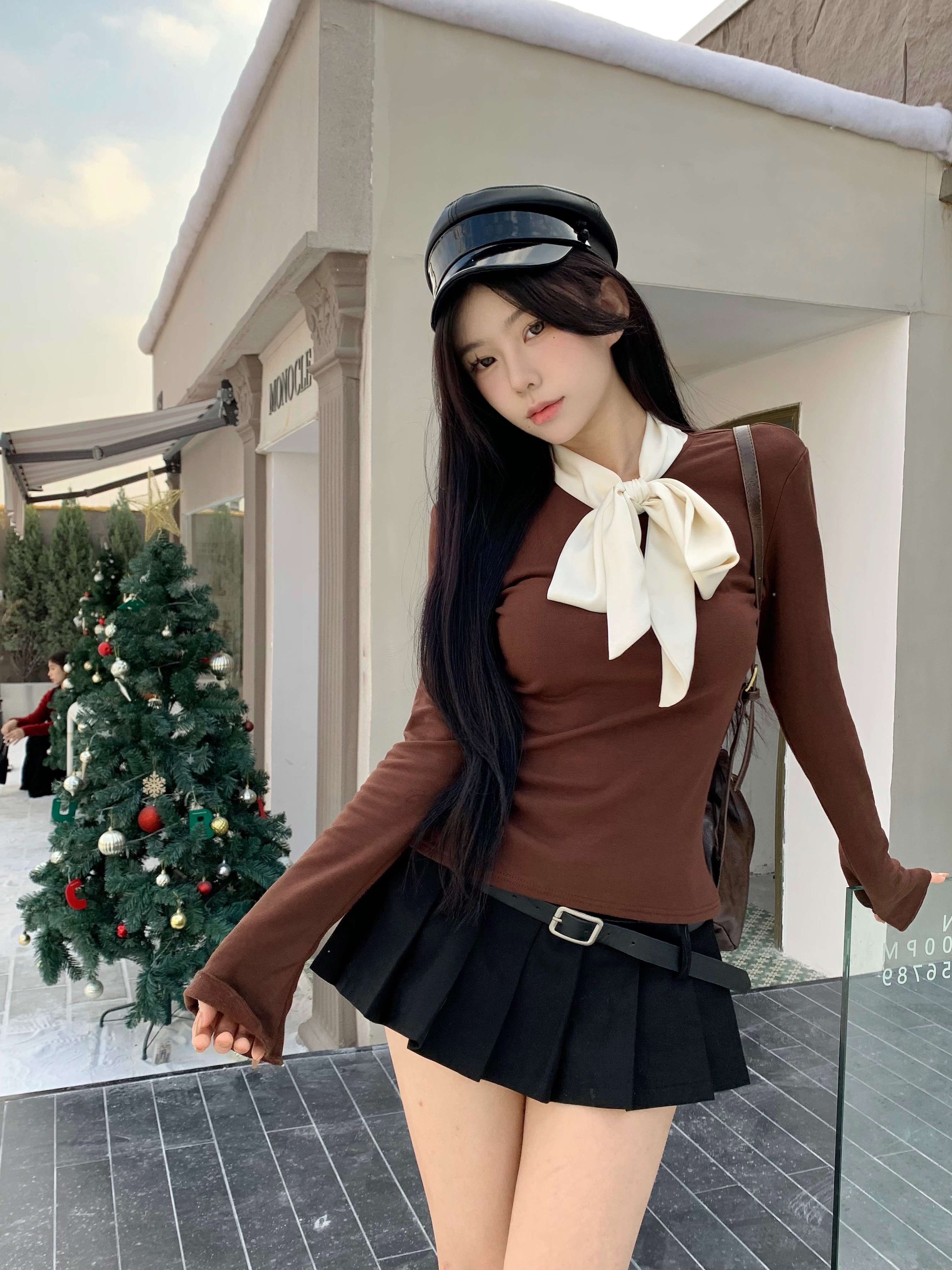 實拍~蝴蝶結系帶上衣女秋冬內搭打底衫法式超好看設計感長袖