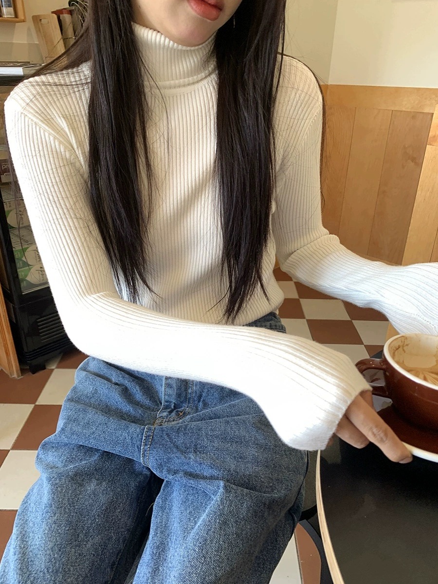 馨幫幫基礎款豎條紋修身內搭高領針織打底衫女秋冬