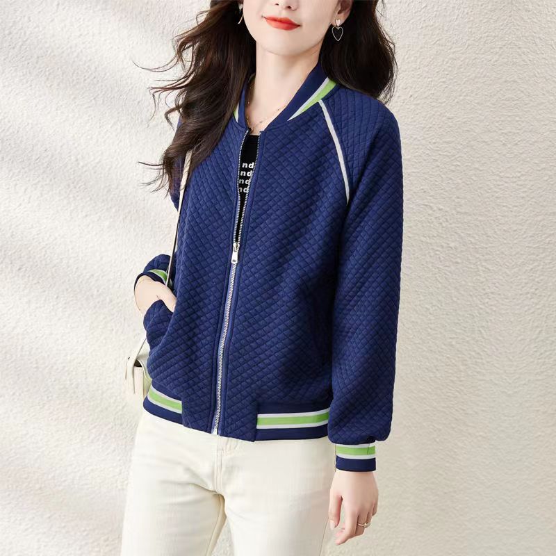 Baseball uniform jacket for women spring and autumn 2024 autumn and winter new style velvet waffle sports jacket short casual top