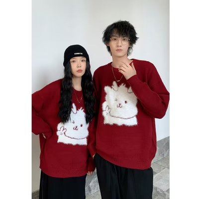 情侶裝秋冬2024新款龍年本命年紅色毛衣男喜慶過新年高級感針織衫