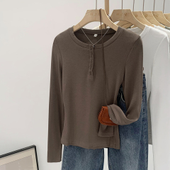 Women's 2023 New Knit Collared Crew Neck T-shirt Base Top, Versatile Long Sleeve T-shirt, Small Brand