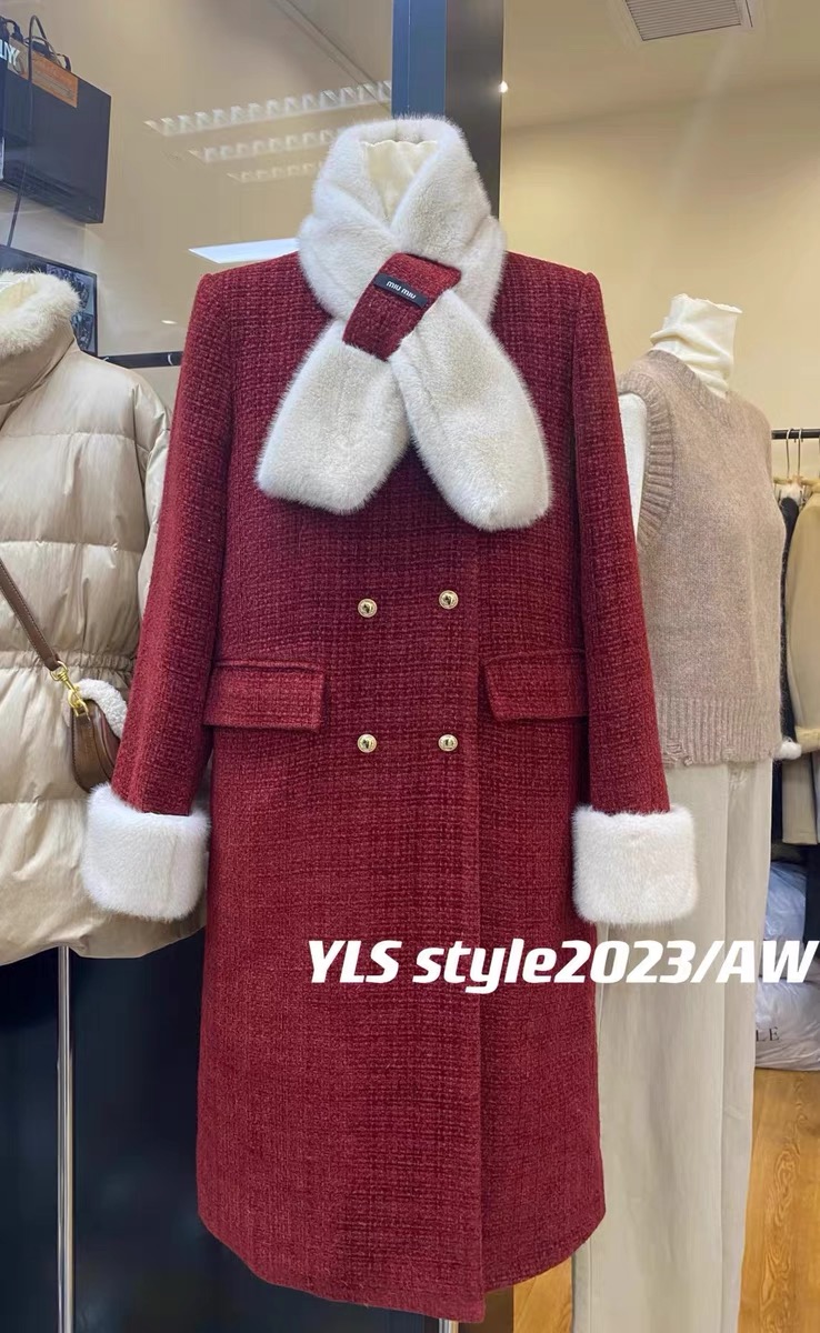 yls new year ins red down liner 2023 scarf detachable woolen retro down jacket coat for women