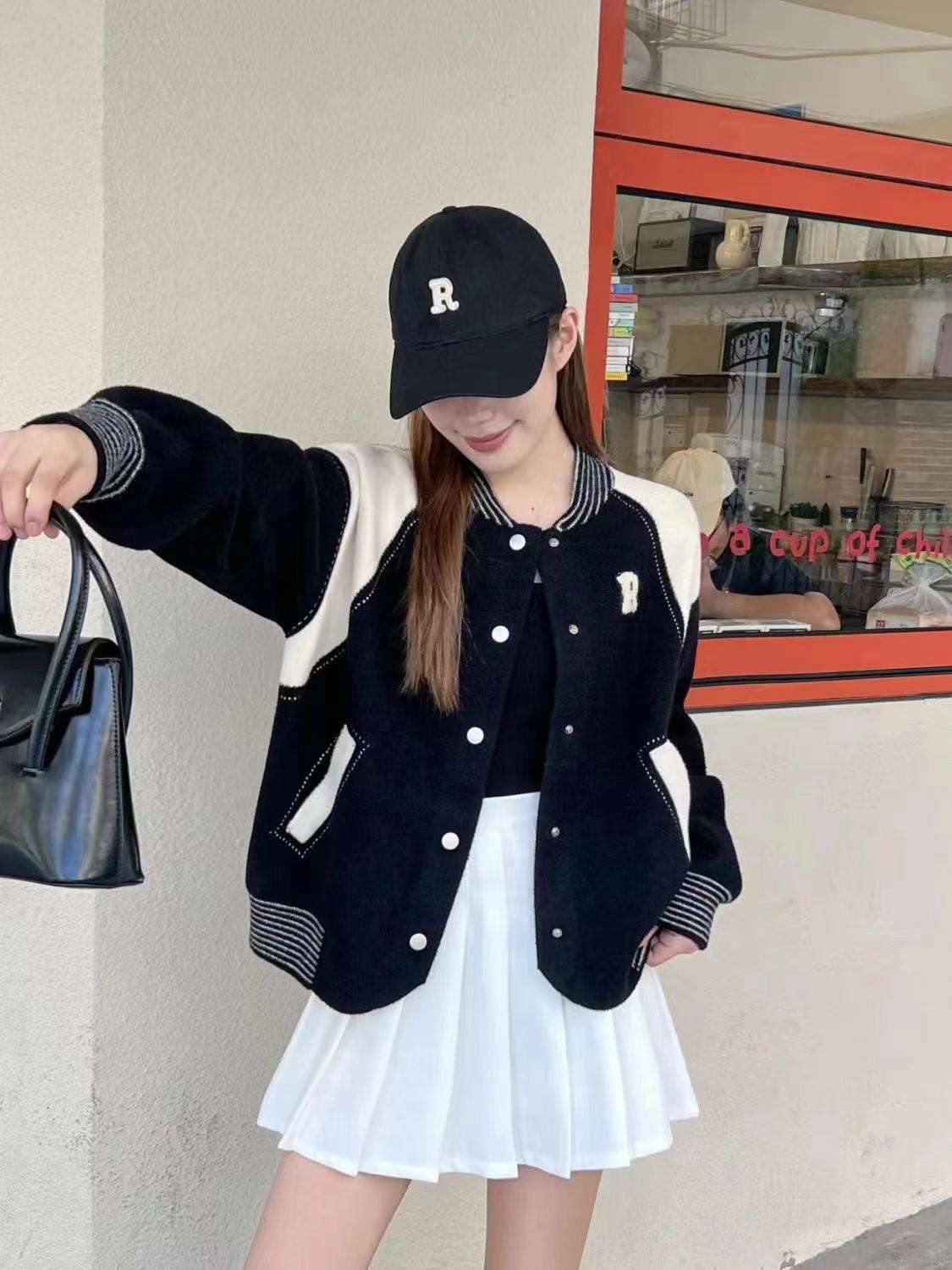 College Style Contrast Color Splicing Baseball Uniform Women's Jacket Spring and Autumn American Retro Casual Jacket Loose Top