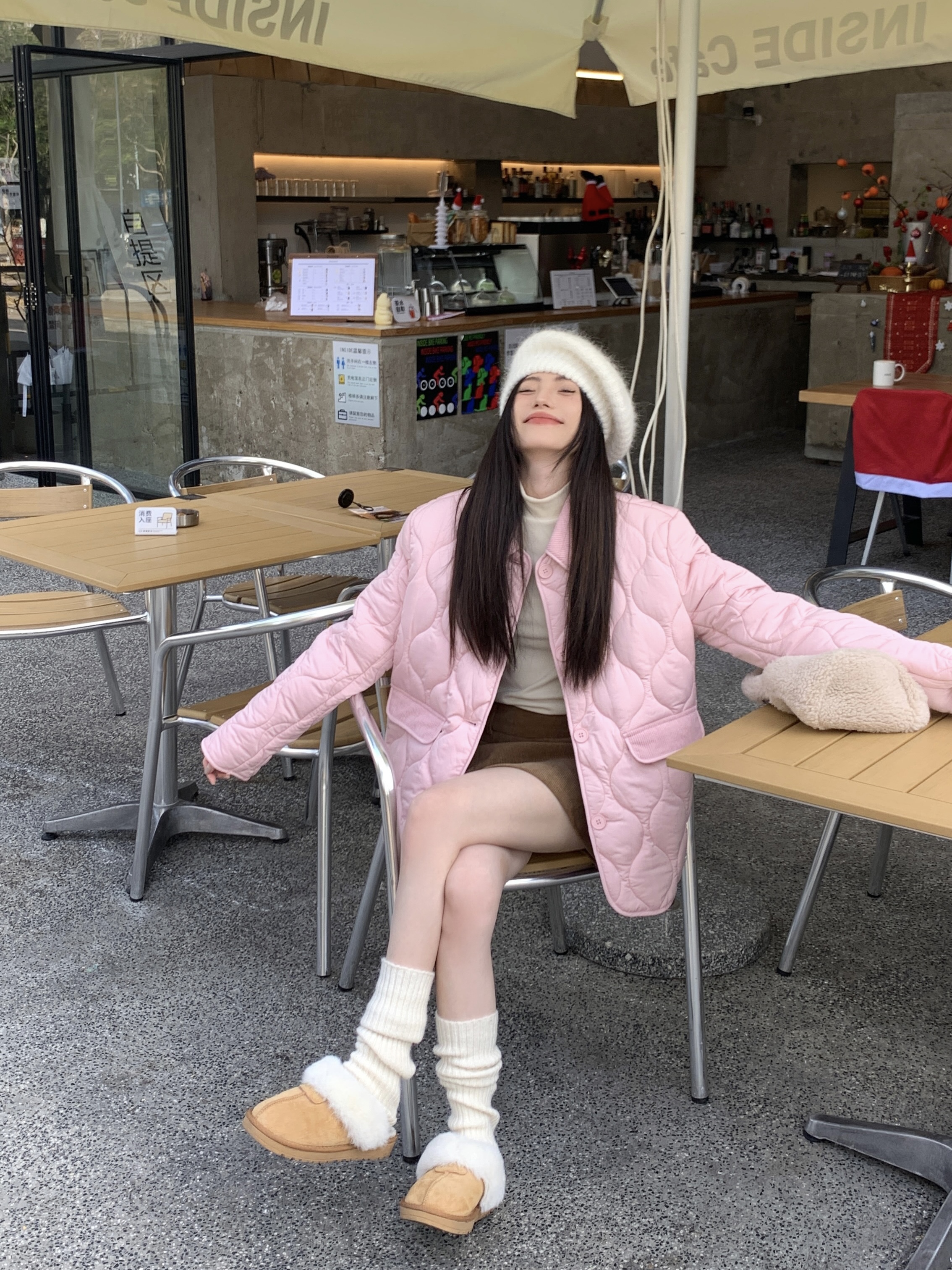 Actual shot~Korean style slimming and loose reversible cotton jacket