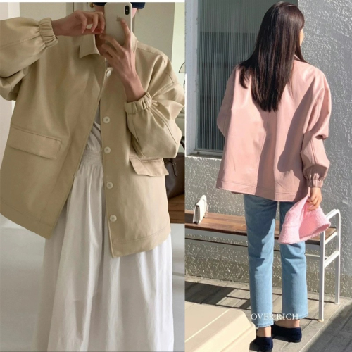 Korean style pink imitation leather jacket for women 2024 spring and autumn American and European new Hong Kong style casual pu leather jacket top