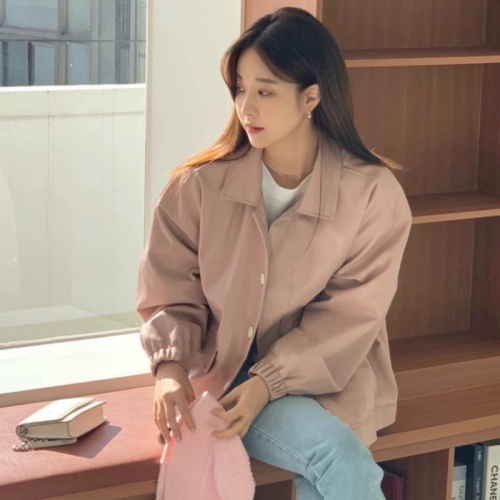 Korean style pink imitation leather jacket for women 2024 spring and autumn American and European new Hong Kong style casual pu leather jacket top