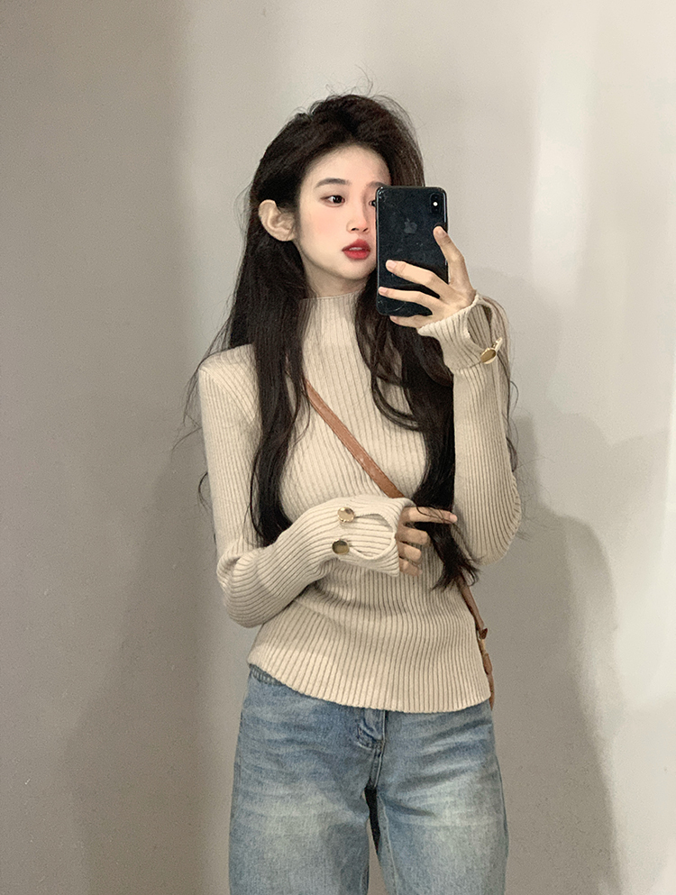 實拍~半高領內搭外穿毛衣女秋冬針織衫上衣