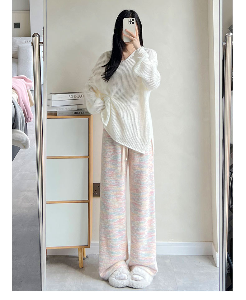 彩虹糯米褲女2023秋冬季加絨闊腿褲垂感直筒褲褲子女慵懶風